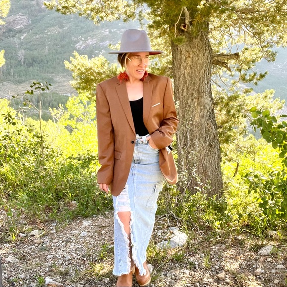 NWT Boxy Oversized Retro Linen Rayon Blend Blazer - Picture 6 of 11